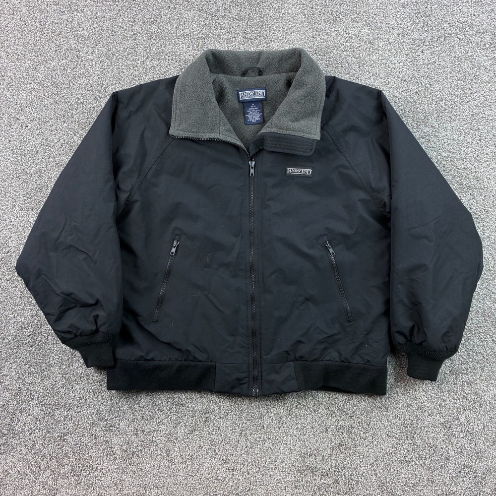 Vintage Lands' End‎ Squall Jacket Youth Medium Black Fleece Lined Warm Up Zip